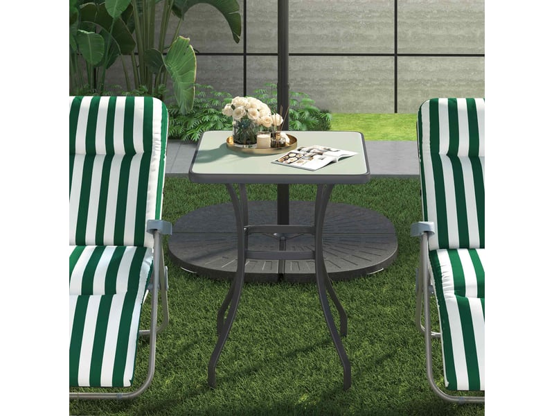  Table basse moderne avec plateau en verre trempé, table de jardin extérieure avec structure en métal, 68,5 x 68,5 x 84 cm, grise  - Conforama D