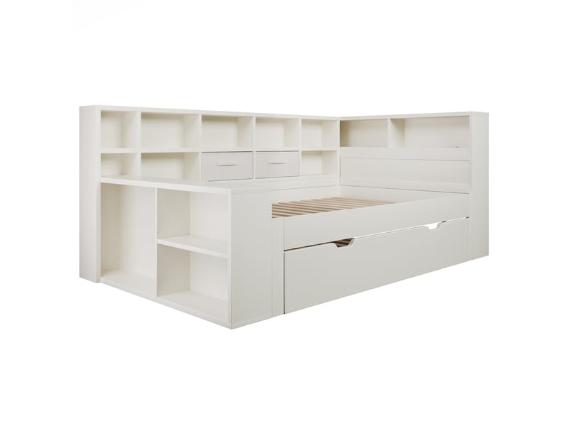 Lit gigogne 140 × 200 cm, couchage 90 × 190 cm, niches et usb-c, blanc IKSETERA TRADING LTD - Conforama W
