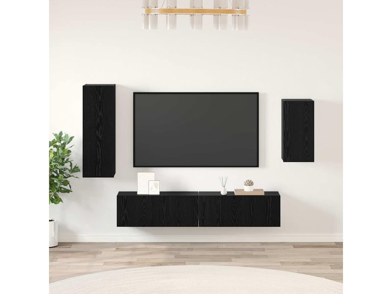  Ensemble meuble tv - banc tv - meuble de rangement 4 pcs chêne noir bois d'ingénierie  - Conforama B