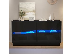 Buffet led 140x35x70 cm - 4 portes push-to-open et étagères réglables - meuble de rangement cuisine et salon - noir