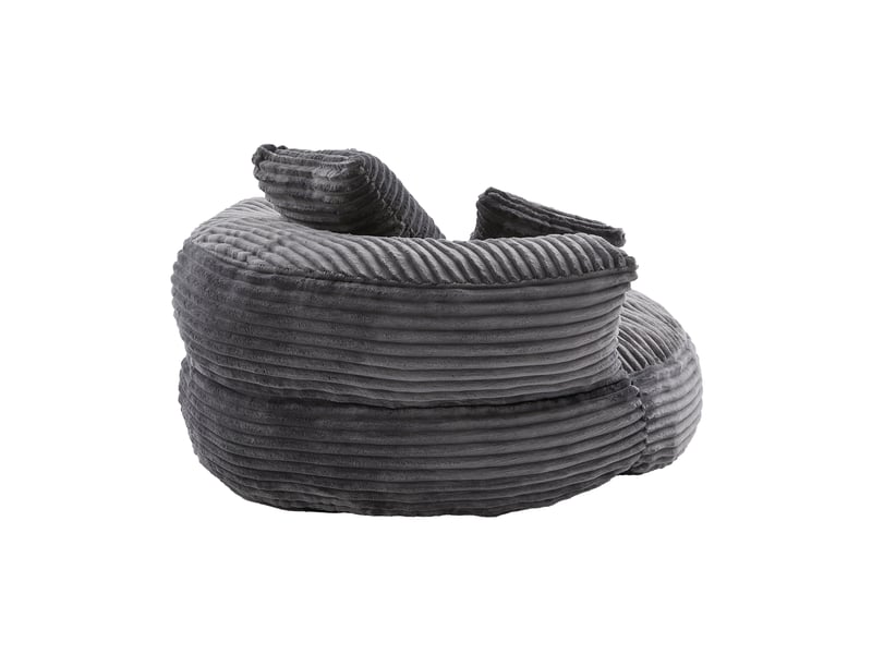Pouf fauteuil poire en velours côtelé gris foncé, dossier haut, 3 coussins, siège lounge confortable, pour adultes et enfants - Conforama E
