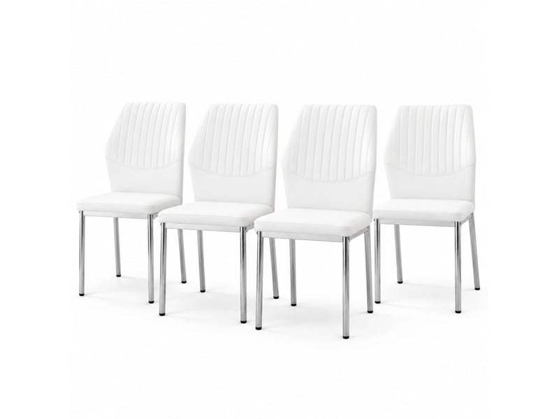 Chaises de salle à manger lot de 4 à dossier ergonomique - pieds en métal, pu blanc argenté, h 93 cm - Conforama A