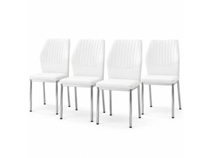 Chaises de salle à manger lot de 4 à dossier ergonomique - pieds en métal, pu blanc argenté, h 93 cm