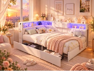 Lit 2 places 140x200 cm coloris beige