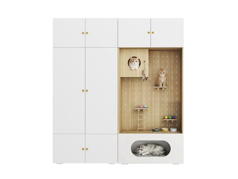  Armoire penderie avec espace   180 x 50 x 200 cm - mur d'escalade  - blanc et bois naturel  - Conforama A