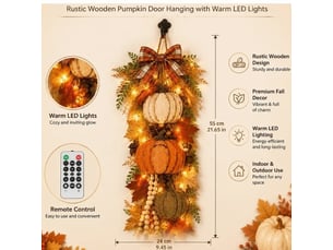 Pendaison décorative en bois citrouille, led chaud – style rustique, pour porte et décoration automnale