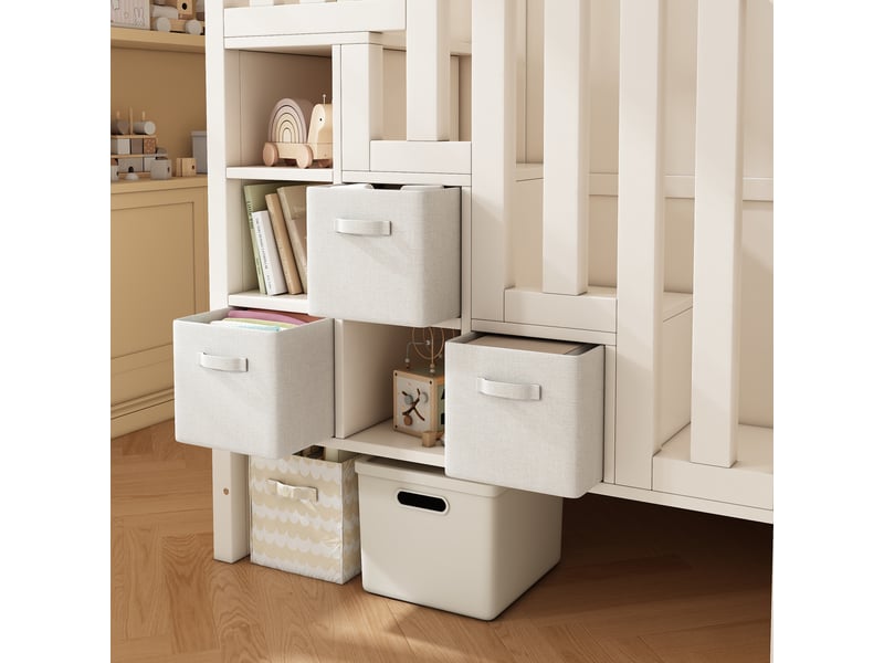 Lit superposé enfant 90x200 - lit enfant bois avec toboggan - escalier rangement - tiroirs - étagère ouverte - 2 couchages - blanc - Conforama D