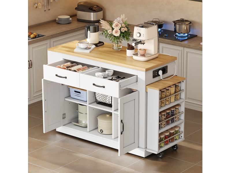 Îlot de cuisine 142x55x93 cm avec 2 plans de travail coulissants blanc - Conforama D