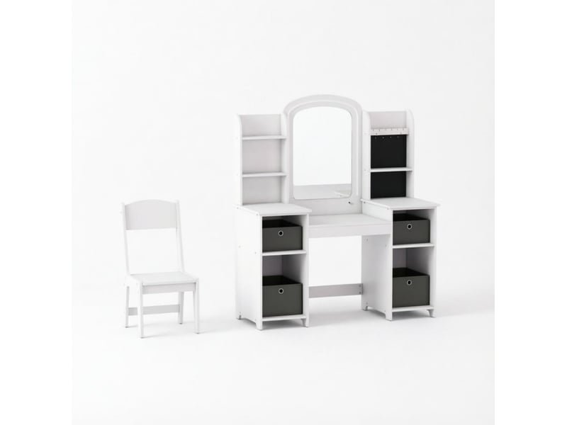  Coiffeuse enfant tcqpz avec miroir led et tabouret 104 x 40 x 112 cm mdf blanc  - Conforama A
