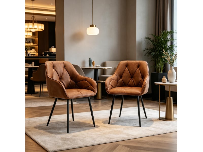  Lot de 2 chaises de salle à manger avec accoudoirs en similicuir marron  - Conforama B