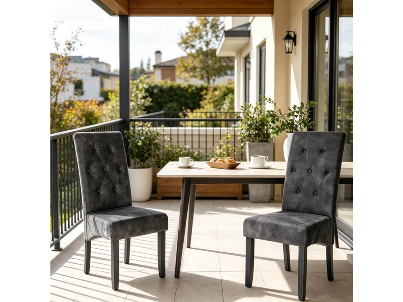  Lot de 2 chaises de salle à manger à dossier haut capitonné avec patins antidérapants en velours noir  - Conforama E