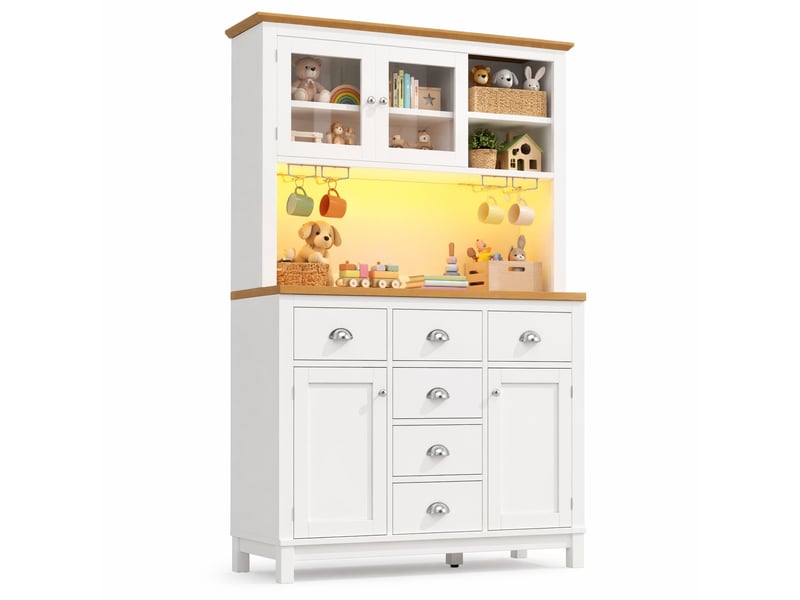  Buffet et enfilade avec 4 portes, led et rangements pour salle à manger style maison de campagne en mdf blanc  - Conforama A
