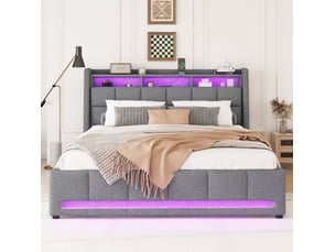 Lit avec rangement 140x200 cm <strong>MODENUIT </strong>  <strong></strong> coloris gris