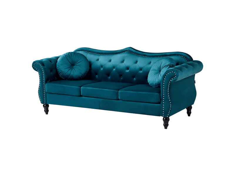 Canapé 3 places skien velours bleu paon  - Conforama D
