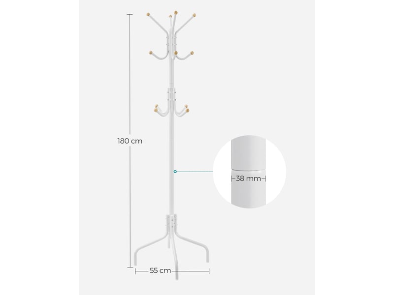  Porte-manteau sur pieds design épuré 55 x 55 x 180 cm capacité 20 kg ambiance contemporaine en acier blanc 12_0011658  - Conforama B