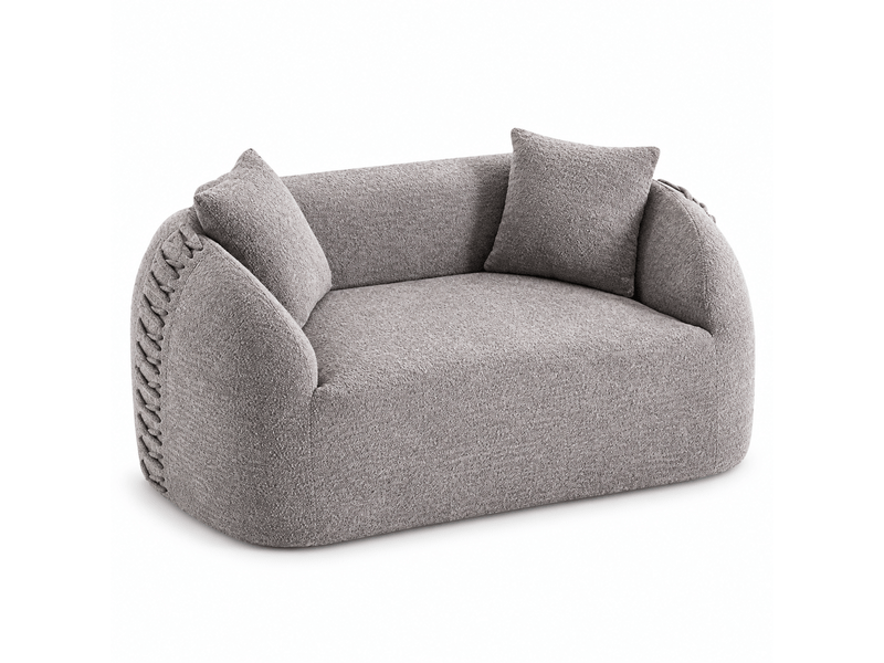  Canapé compressé 2 places 155x90x67 cm sans montage, sans structure, accoudoirs avec lacets, 2 coussins, mousse, tissu chenille gris clair  - Conforama A