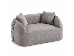 Canapé compressé 2 places 155x90x67 cm sans montage, sans structure, accoudoirs avec lacets, 2 coussins, mousse, tissu chenille gris clair