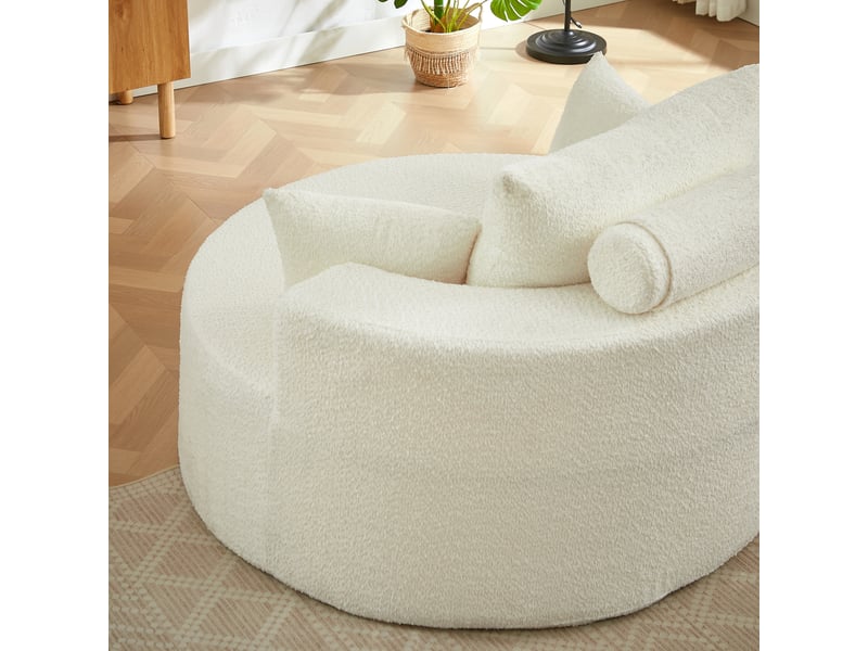  Fauteuil 127x127x82 cm, sans montage, coussin et dossier, confort, pour salon et chambre, mousse et chenille, beige  - Conforama E