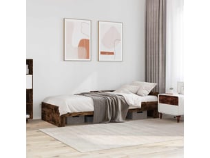 Lit adulte, lit simple, cadre de lit avec tête de lit chêne fumé 80x200cm cf2550