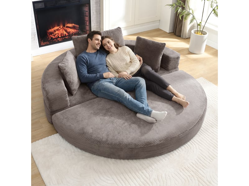 Canapé‑lit ovale modulable sans structure 173 x 176 cm, autoportant, revêtement velours côtelé, livré avec coussins, canapé‑lit pliable multifonction Fay Lum - Conforama E