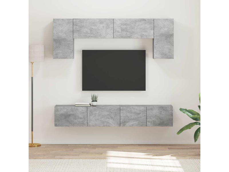  Ensemble meuble tv - banc tv - meuble de rangement 4 pcs gris béton bois d'ingénierie  - Conforama B