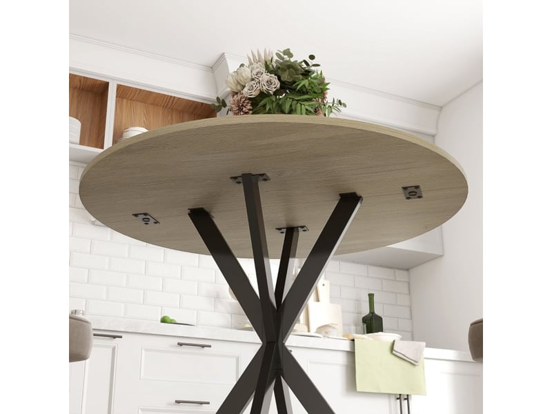  Table de cuisine 80 x 75 cm ronde plateau rond style industriel pieds en acier aspect chêne  - Conforama D