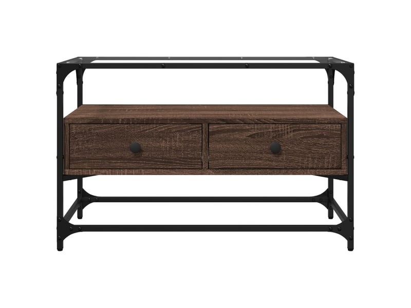  Meuble tv - banc tv - meuble de rangement avec dessus en verre chêne marron bois d'ingénierie  - Conforama D