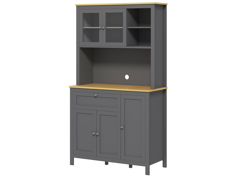  Armoire de cuisine buffet cuisine 5 portes dont 2 vitrées portes et 1 tiroir, 1 niche centrale - hauteur 180 cm gris  - Conforama B