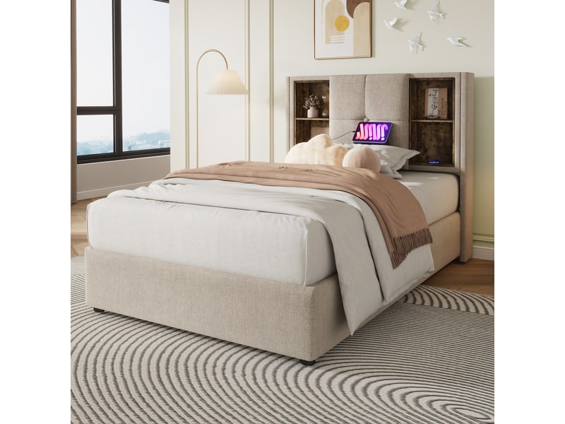  Lit en lin naturel 90 x 200 cm  - Conforama E