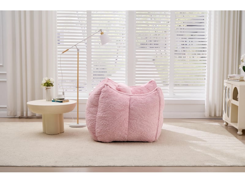  Giant bean bag chair with pillow, comfy large bean bag chairs for adults and kids, faux fur floor sofa for living room bedroom apartment, pink  - Conforama D