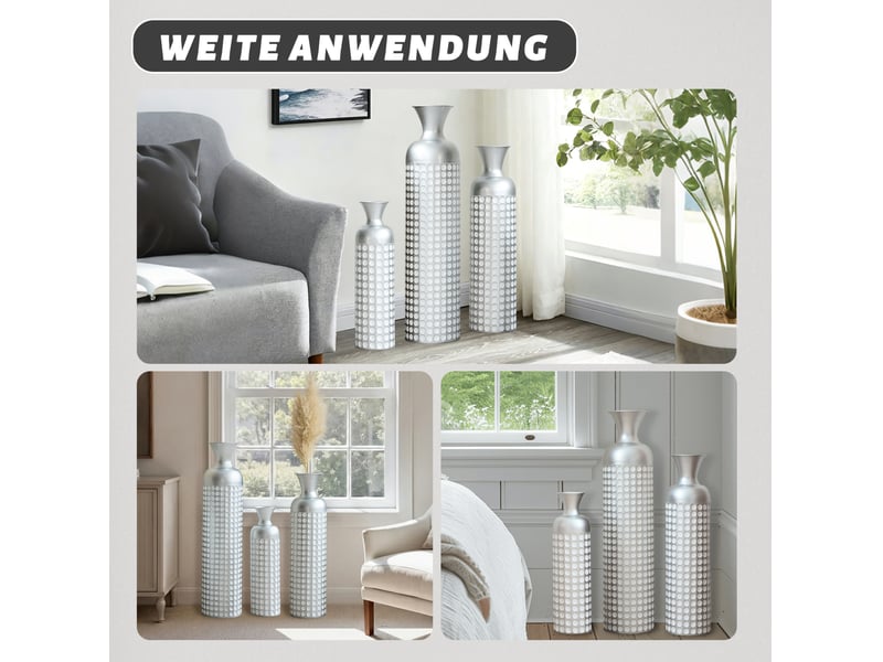  Lot de 3 vases de sol modernes en métal argenté  - Conforama E