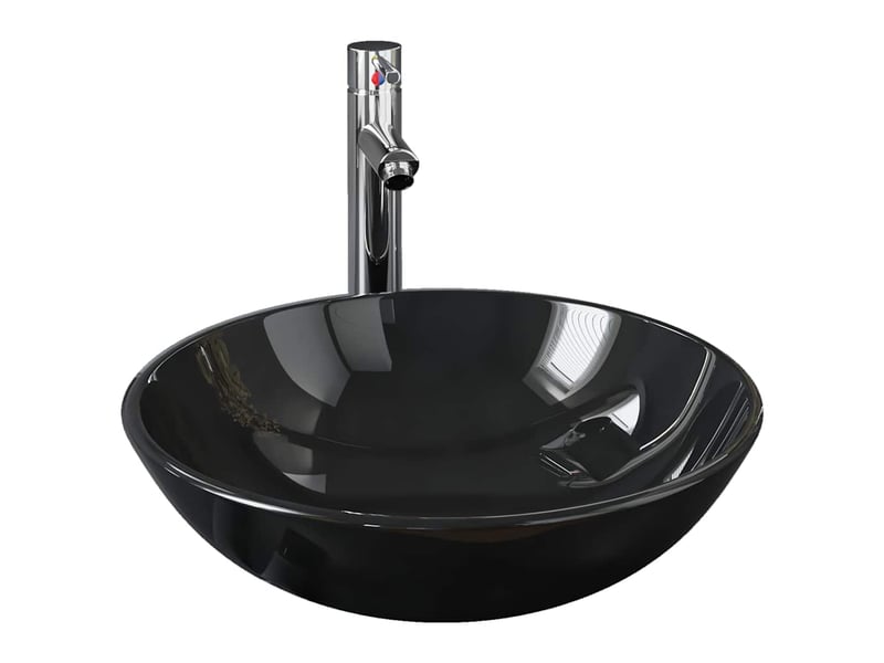  Lavabo de bain, vasque à poser avec robinet et drain à poussoir verre trempé cf65652  - Conforama A