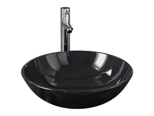 Lavabo de bain, vasque à poser avec robinet et drain à poussoir verre trempé cf65652