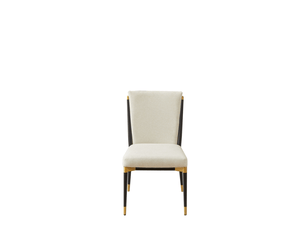 Lot de 2 chaises de salle à manger 59x49x85 cm, beige+noir, style scandinave, pieds ajustables, pour salon, métal, tissu