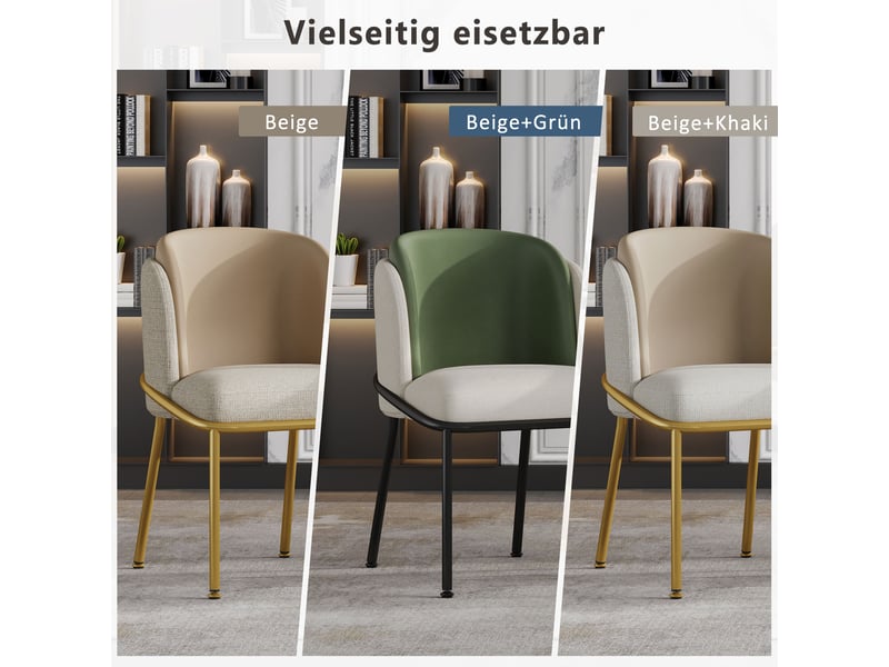 Chaises de salle à manger lot de 2 avec pieds réglables - dossier ergonomique, simili cuir et métal - beige - Conforama E