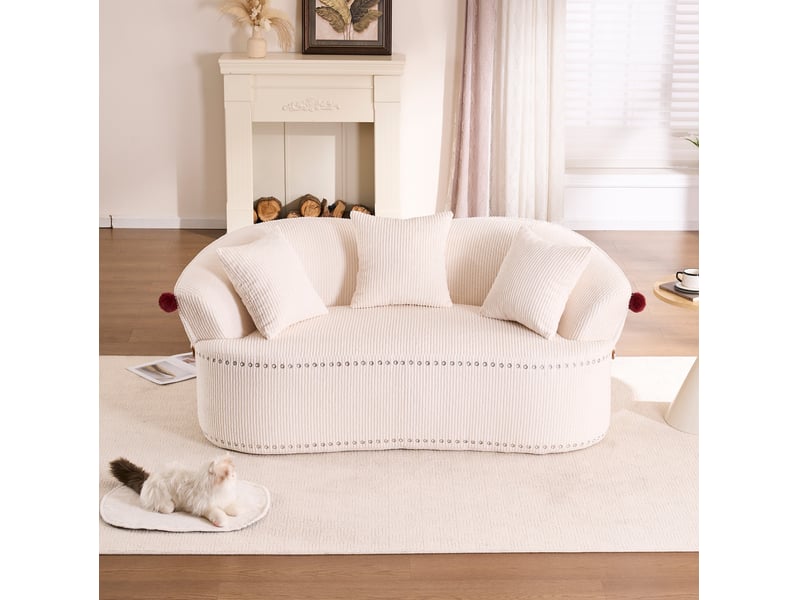  Canapé droit 2 places compressé 163x93x68 cm design chapeau de clown en mousse et velours côtelé couleur blanc  - Conforama B