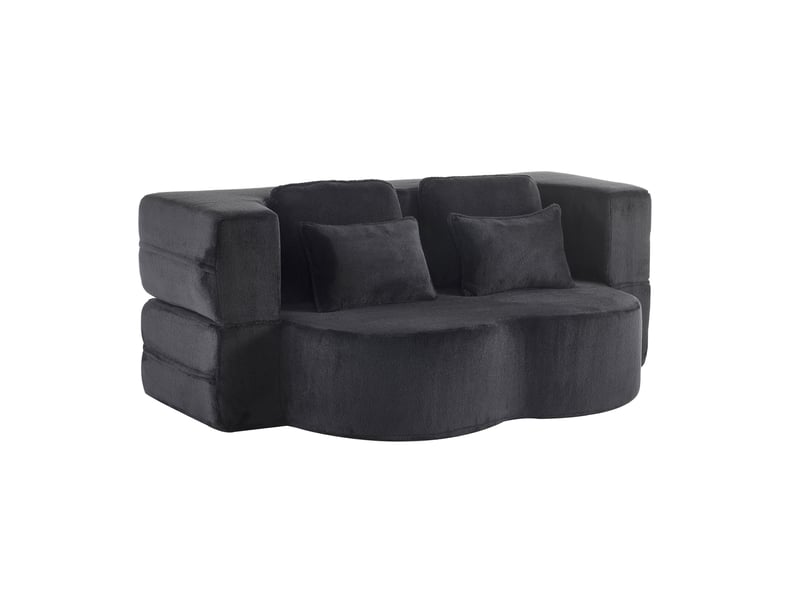  Canapé droit convertible 2 places en velours noir avec 4 coussins, mousse haute densité pour salon et chambre  - Conforama A