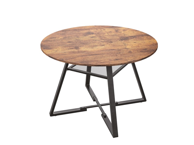  Table de salle à manger ronde - style industriel et vintage - avec étagère - pour 4-6 personnes - 120x120x75cm - bois  - Conforama A