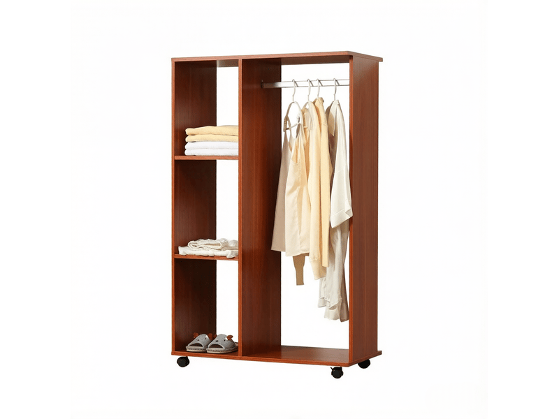  Armoire mobile avec penderie, 3 niches, 4 roulettes verrouillables en panneaux de particules noyer 80 × 40 × 128 cm  - Conforama A
