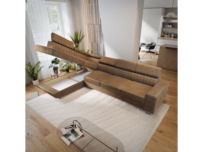 Canapé d'angle hestion, velours beige - Conforama C