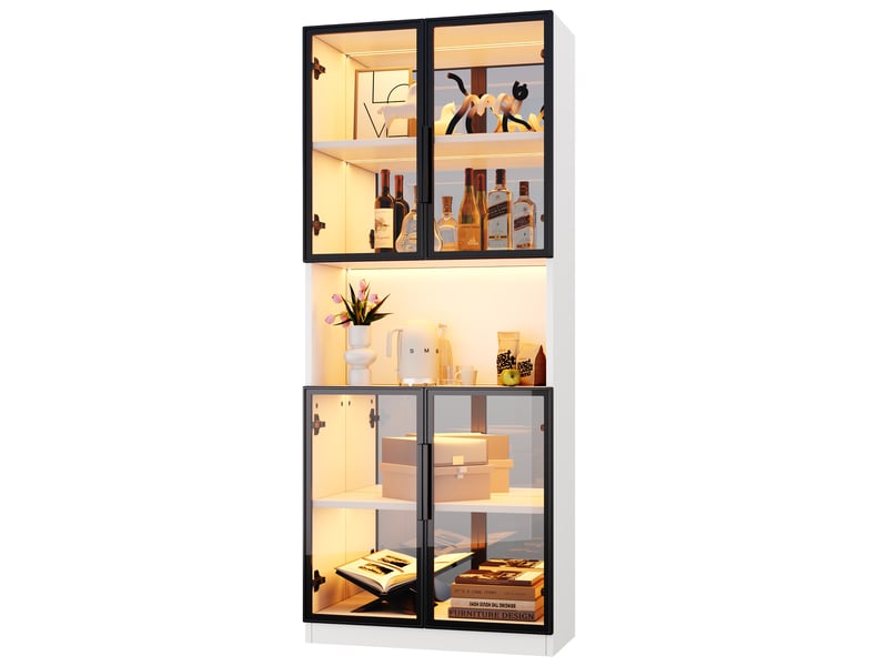  Vitrine 70x30x170 cm avec led, glasvitrine avec portes en verre esg gris et fond miroir, meuble d’exposition mdf pour salon cuisine salle à manger  - Conforama A