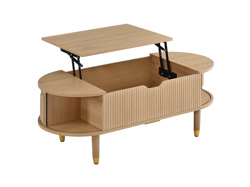  Table basse relevable ovale 110x48x57 cm – naturel – plateau hydraulique et rangement coulissant discret  - Conforama D