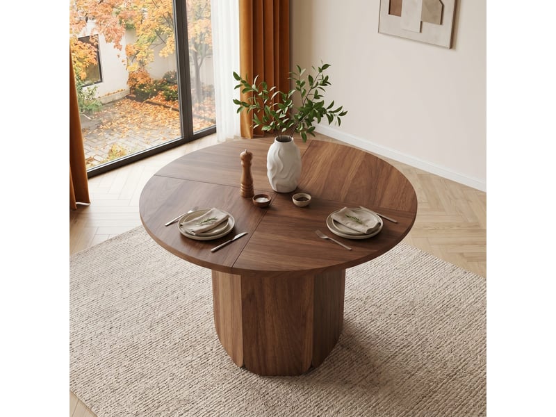 Table à manger ronde 120 x 120 cm, 4-6 personnes, style scandinave, noyer, sans chaises Jamama eleni - Conforama D