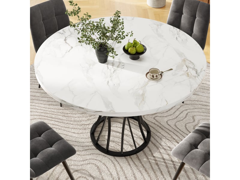 Table à manger ronde ø 80 cm, blanc effet marbre et noir Fay Lum - Conforama D