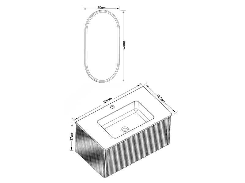 Ensemble meuble de salle de bains suspendu blanc 81 cm avec lavabo intégré, miroir led antibuée et tiroir - Conforama C