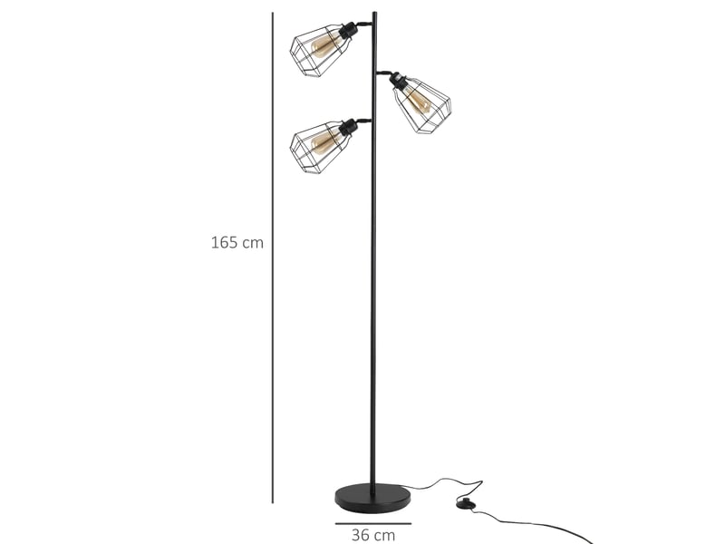  Lampadaire design industriel 3 ampoules max. 40 w abat-jour métal cage noir  - Conforama C