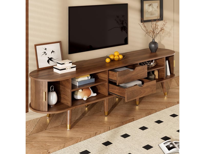  Meuble tv 175x38x45cm - portes coulissantes, avec 2 tiroirs et espace de rangement - design unique - mdf - noyer  - Conforama D