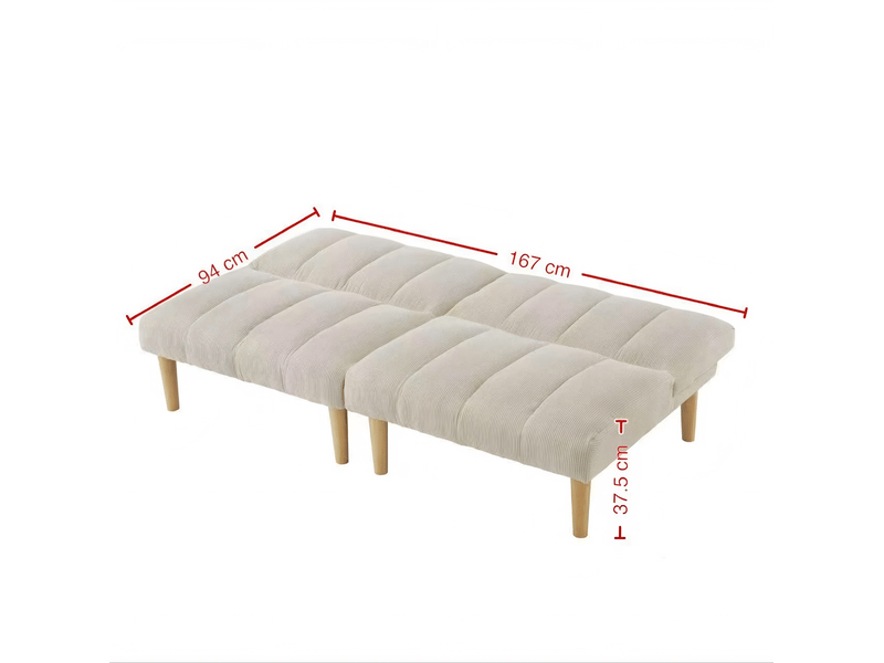  Canapé convertible 2 places 167x82x72 cm beige en velours côtelé, dossier réglable sans accoudoirs  - Conforama C