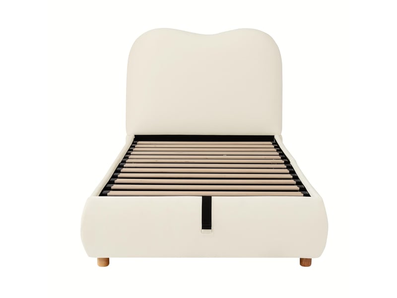  Lit rembourré, lit simple, lit enfant 90 x 190 cm, lit fonctionnel hydraulique, lit à lattes avec tête de lit et grand espace de rangement, tête de lit rembourrée en velours beige  - Conforama E