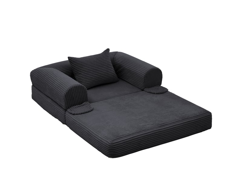  Fauteuil convertible 2 en 1 en velours côtelé noir  - Conforama A
